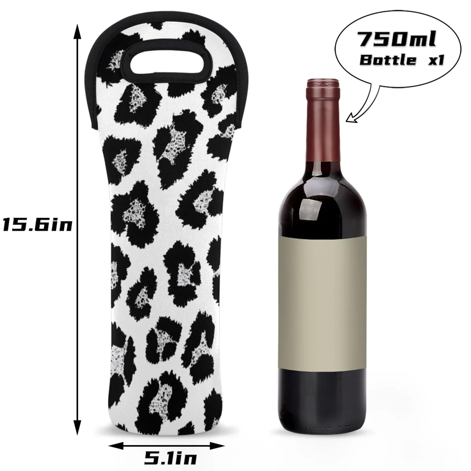 Neoprene Wine Tote Carrier Bag for Wine,Water, Champagne, Beer, Baby Bottles 15.6 x 5.1 Inches, Protective Wine Bag,Leopard Texture Animal