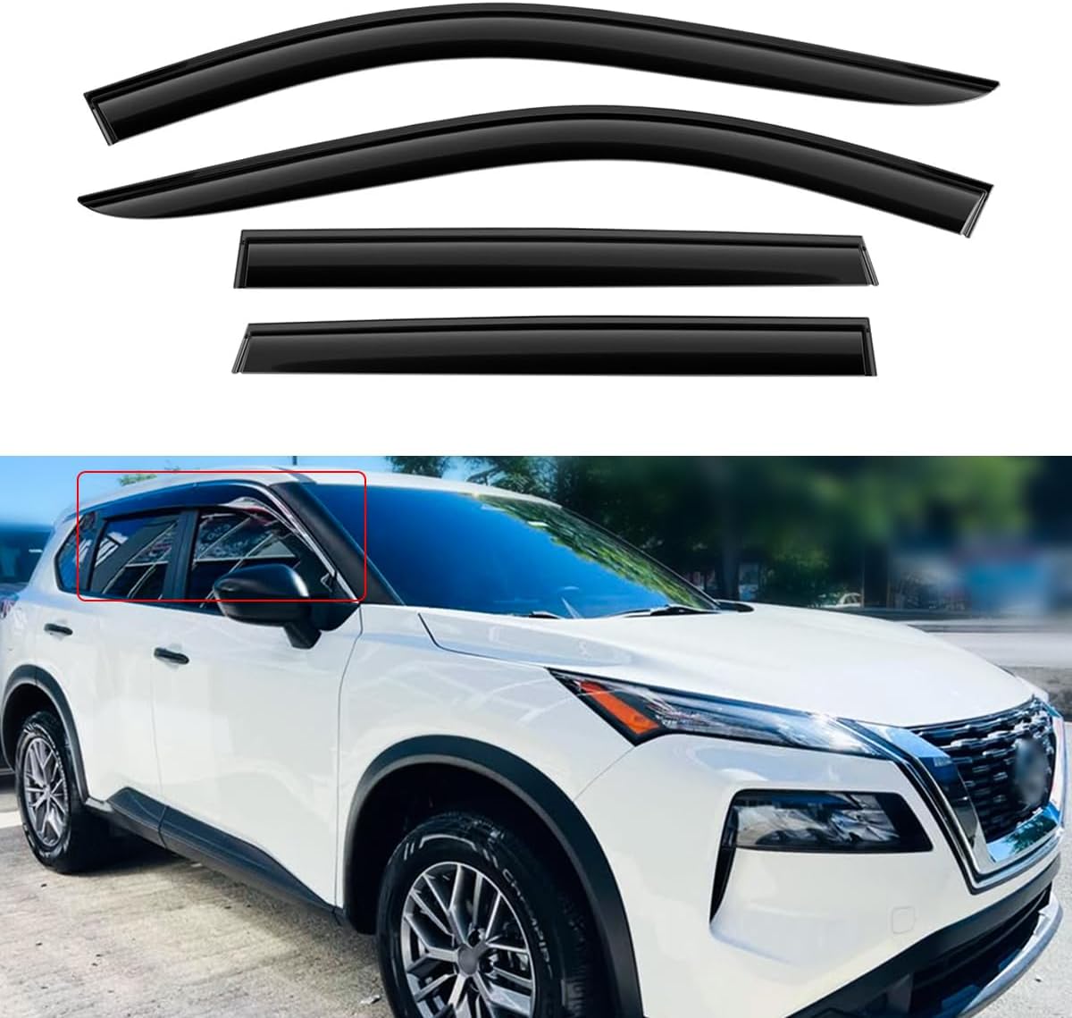 Window Visors Compatible with 2021 2022 2023 2024 Nissan Rogue,Rain Guards Sun Shields Window Deflector,Tape-On Style,4PCS