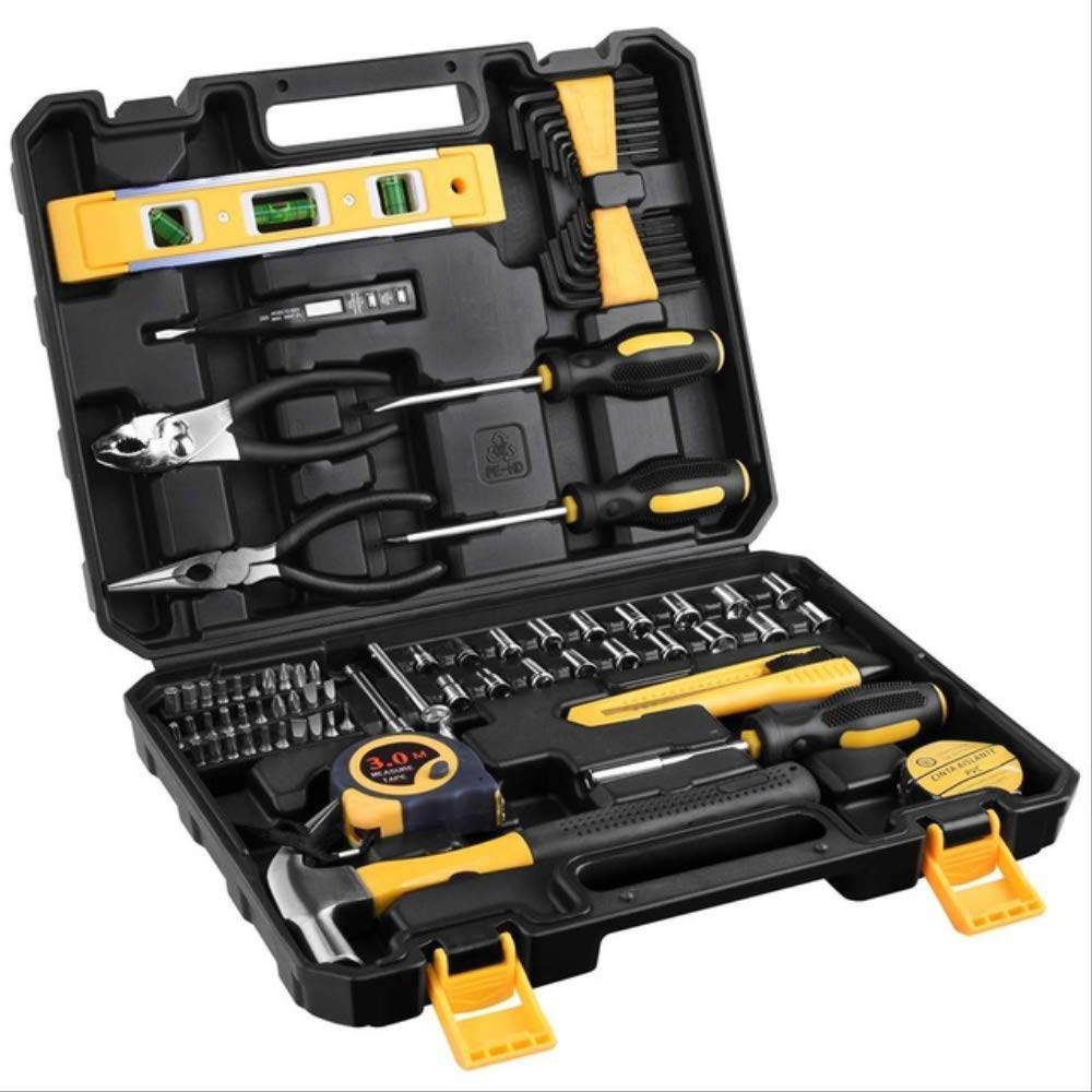 78pcs Set Di Utensili Manuali Kit Di Utensili Manuali Per Riparazioni Domestiche Generali Con Cassetta Degli Attrezzi In Plastica Custodia Per Chiavi A Bussola Cacciavite Coltello Oro