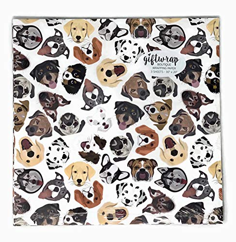 Stesha Party Dog Wrapping Paper - Puppy Gift Wrap - Folded Flat 30 X 20 Inch (3 Sheets) #TOP4