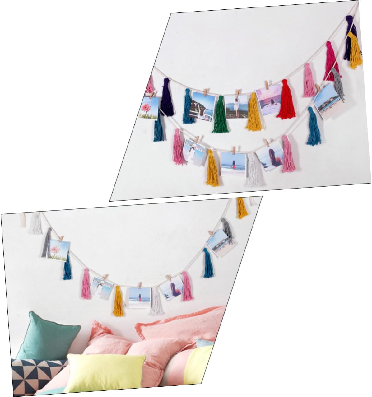 Rainbow Tassel Wall Hanging Garland, 2pcs Handmade Bohemian Decorative Banner for Home Décor, Nursery, Party and Bedroom Decorations