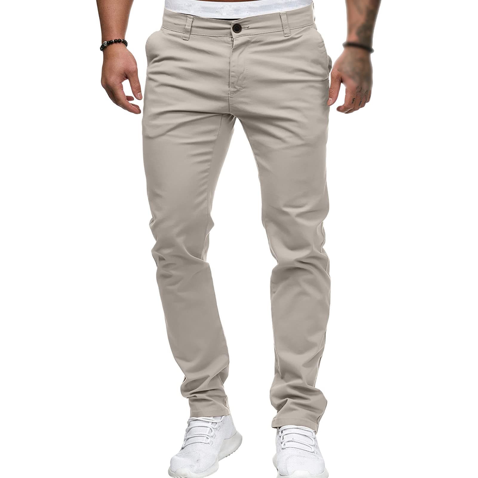 Men's Classic Lightweight Chino Pants Flat Front Comfort Stretch Solid Pant Casual Basic Straight Fit Trousers (Khaki,X-Large)