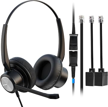 سماعة هاتف مكتب 2 آذان RJ9 RJ11 سماعة هاتف مركز الاتصال مع ميكروفون إلغاء الضوضاء ل Grandstream Sangoma Yealink Snom الهواتف الأرضية SIP وهواتف IP