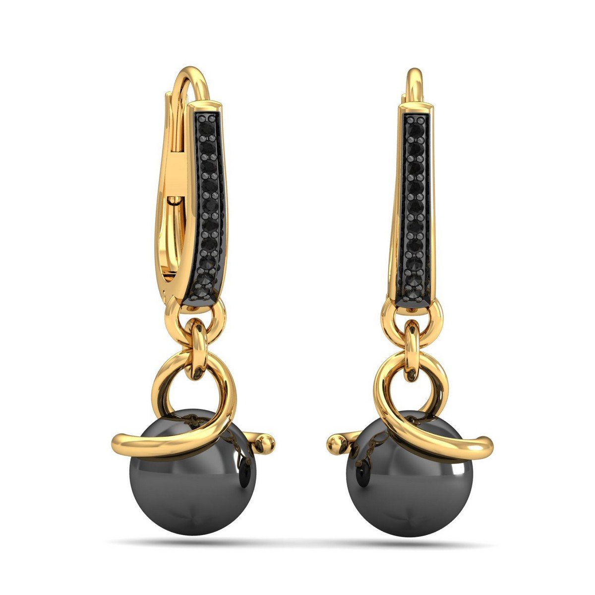 kuberbox 18KT Yellow Gold Diamond Kim Onyx Hoop Earrings for Women-picture-18