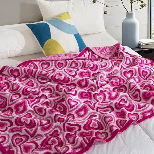 Image of Elegant Comfort Valentine's Day Knit Throw Blanket, Pink Wild Hearts Super Soft Cozy Fluffy Warm Throw Blankets for Couch, Sofa, Chair, Bed, Camping, Picnic, Travel Lightweight Bed Blanket (50 inch x 70 inch)