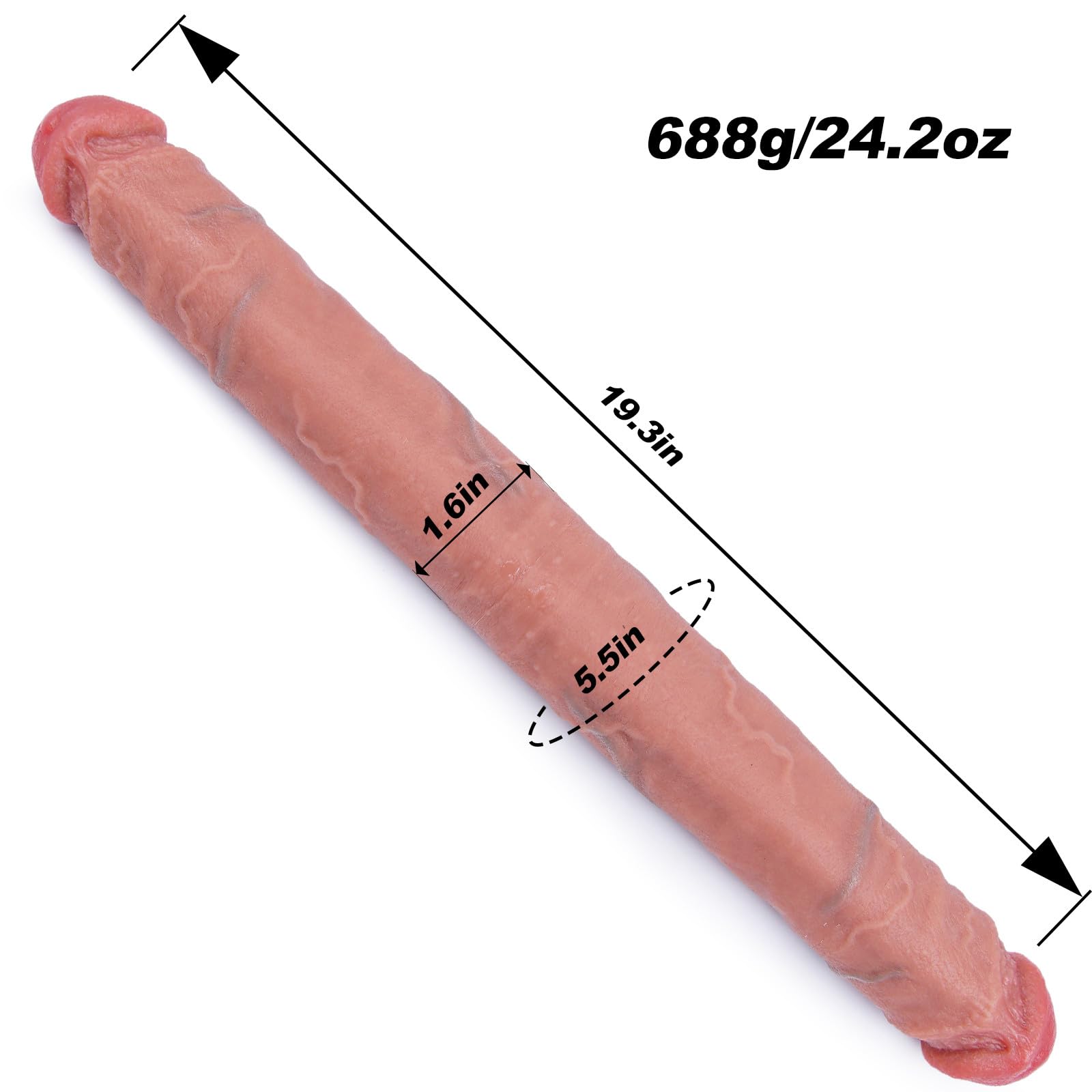 Dildo bifacciale extra large 50 x 4,2 cm, giocattolo dildo gigante spesso, massaggiatore realistico bifacciale XXXL grande, pene in silicone extra lungo, giocattolo lesbico extra largo