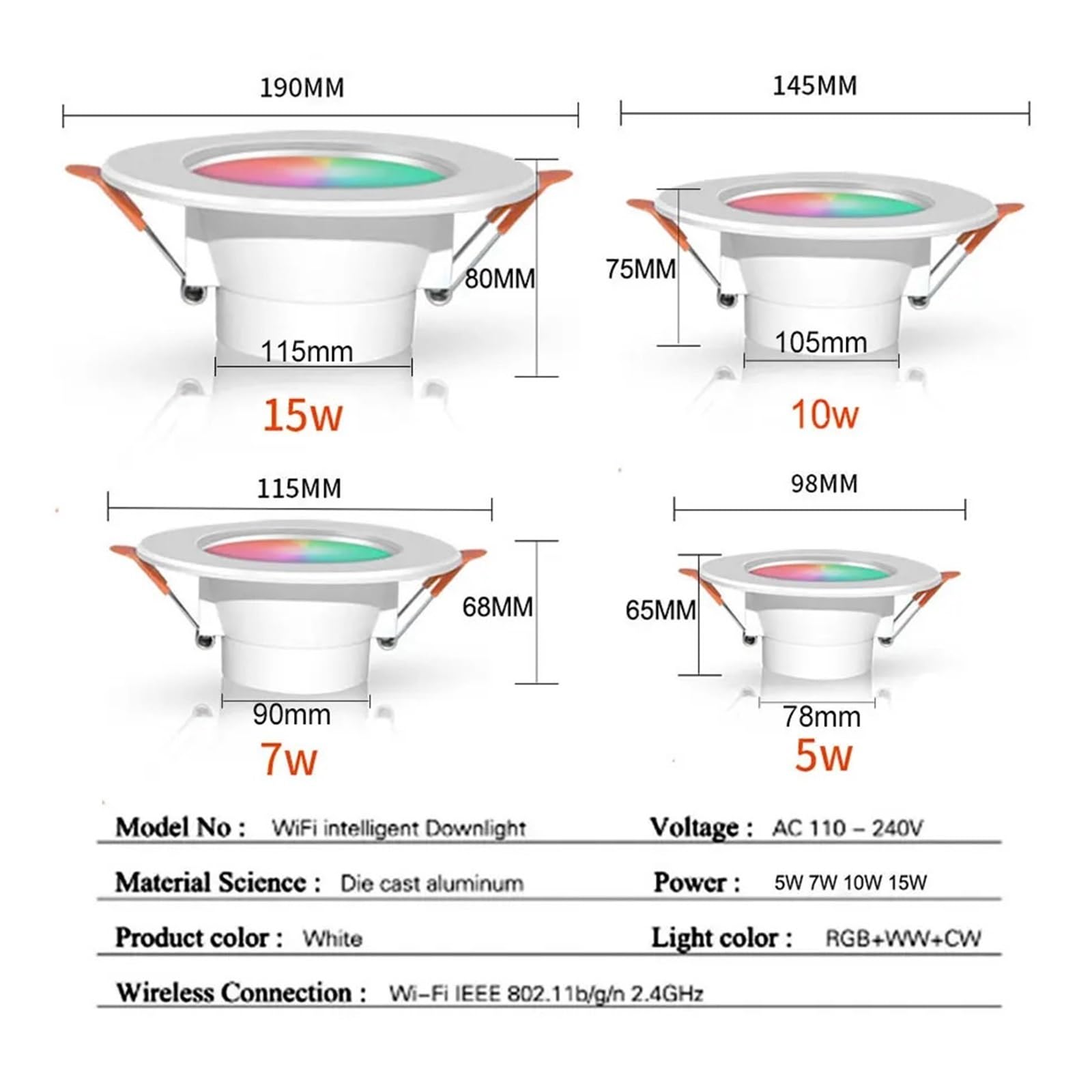 Genérico Luz empotrada LED, luz redonda con atenuación, 5W, 7W, 10W, 15W, 85-265V, Control de voz for el hogar