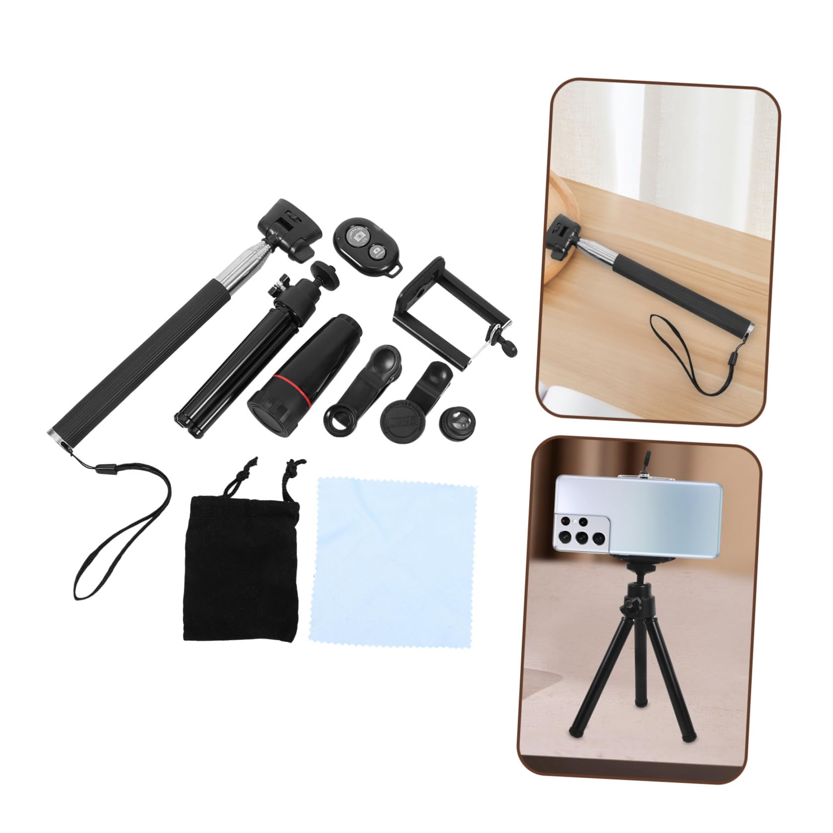 2 Piezas Kit de Lente Móvil con Gran Ojo de Pez y Macro Lente de Cámara Portátil y Desmontable Ajuste Manual y Óptica Profesional para Smartphones Negro