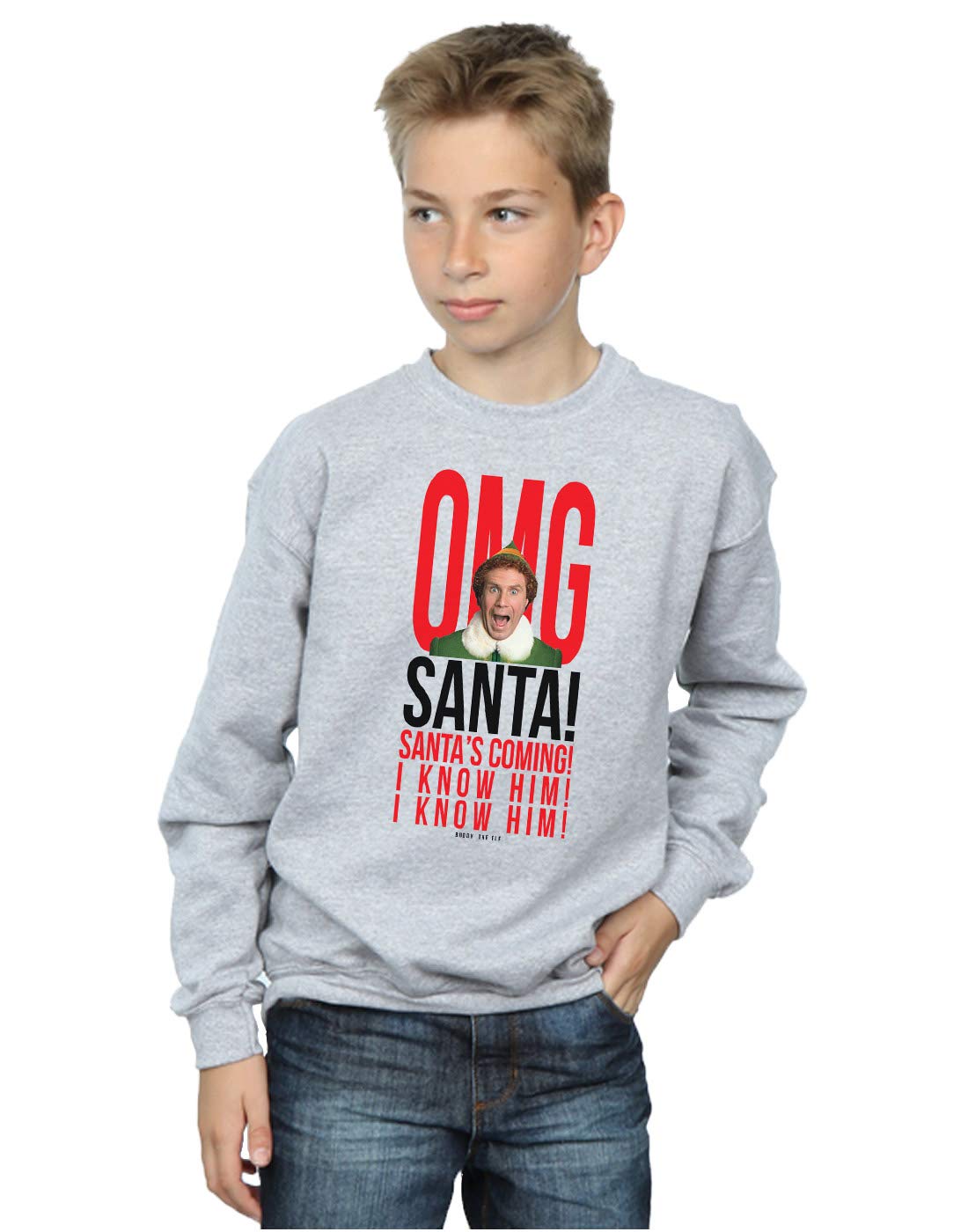 Elf OMG Santa I Know Him Sweatshirt - Grey - 12-13 Years
