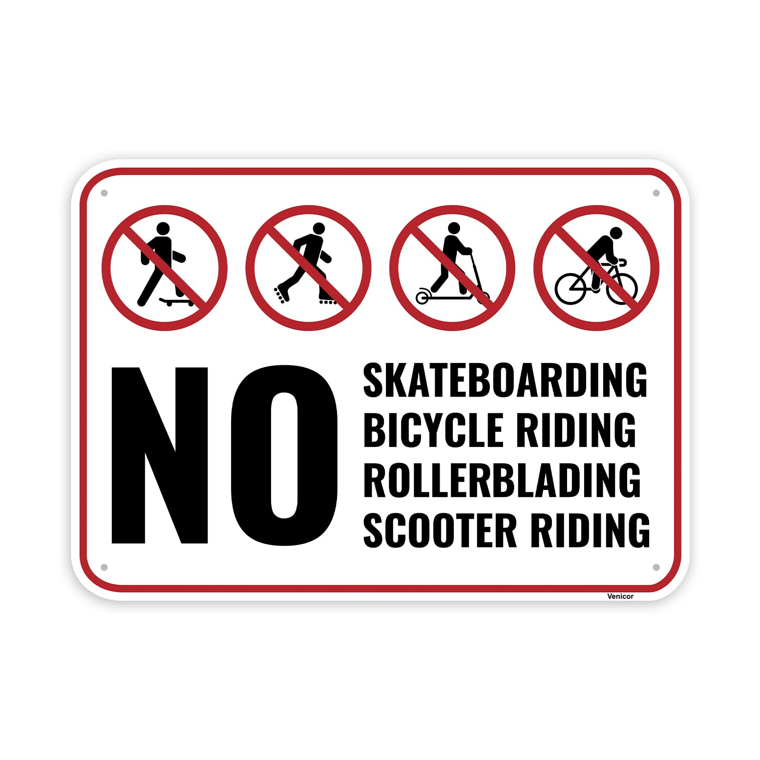 No Skating Aluminum Sign, No Bike Scooter & Rollerblade Riding, 12x8 Inch