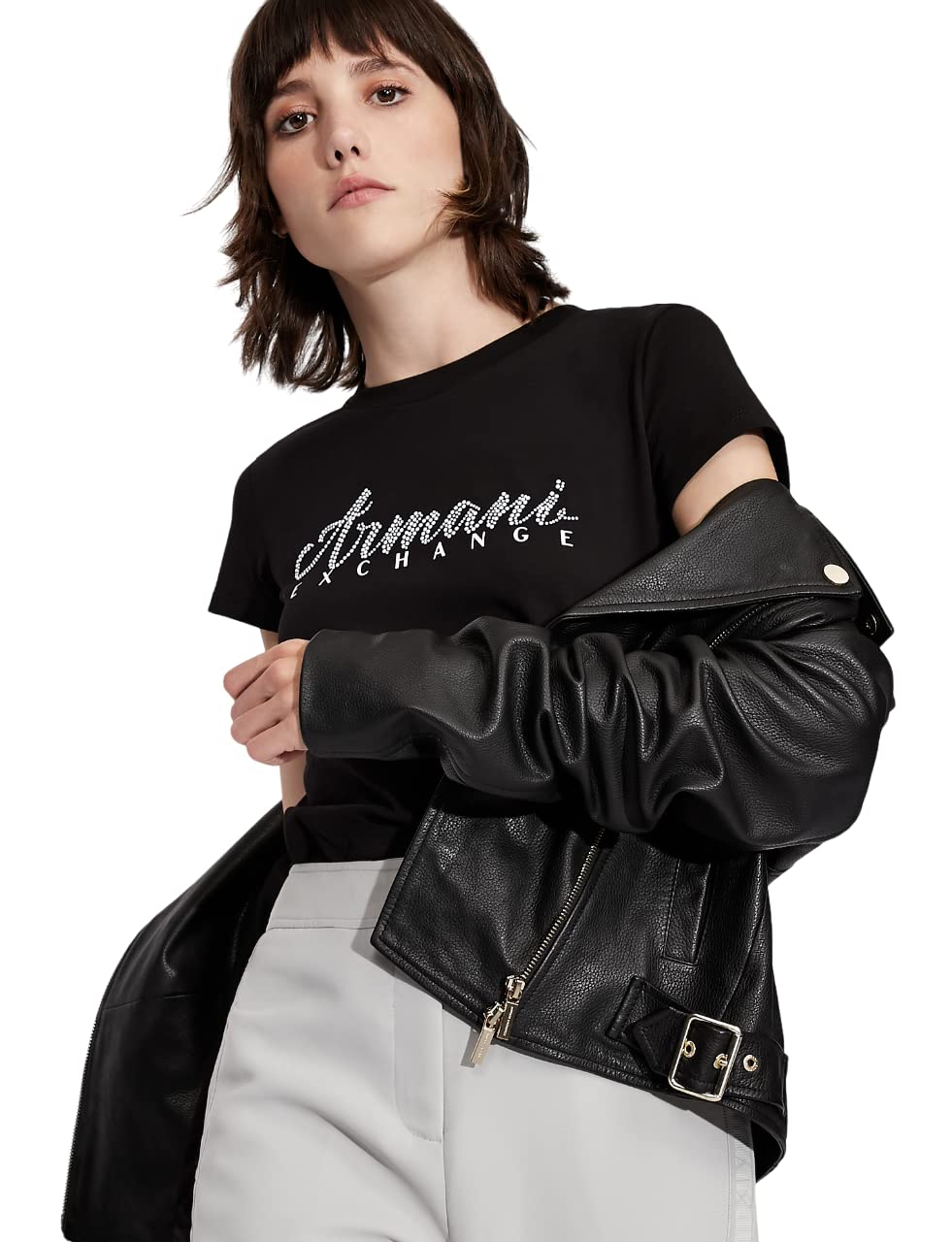 Armani Exchange Short Sleeve Classic Script Logo Scoop Neck T-Shirt T-Shirt Donna