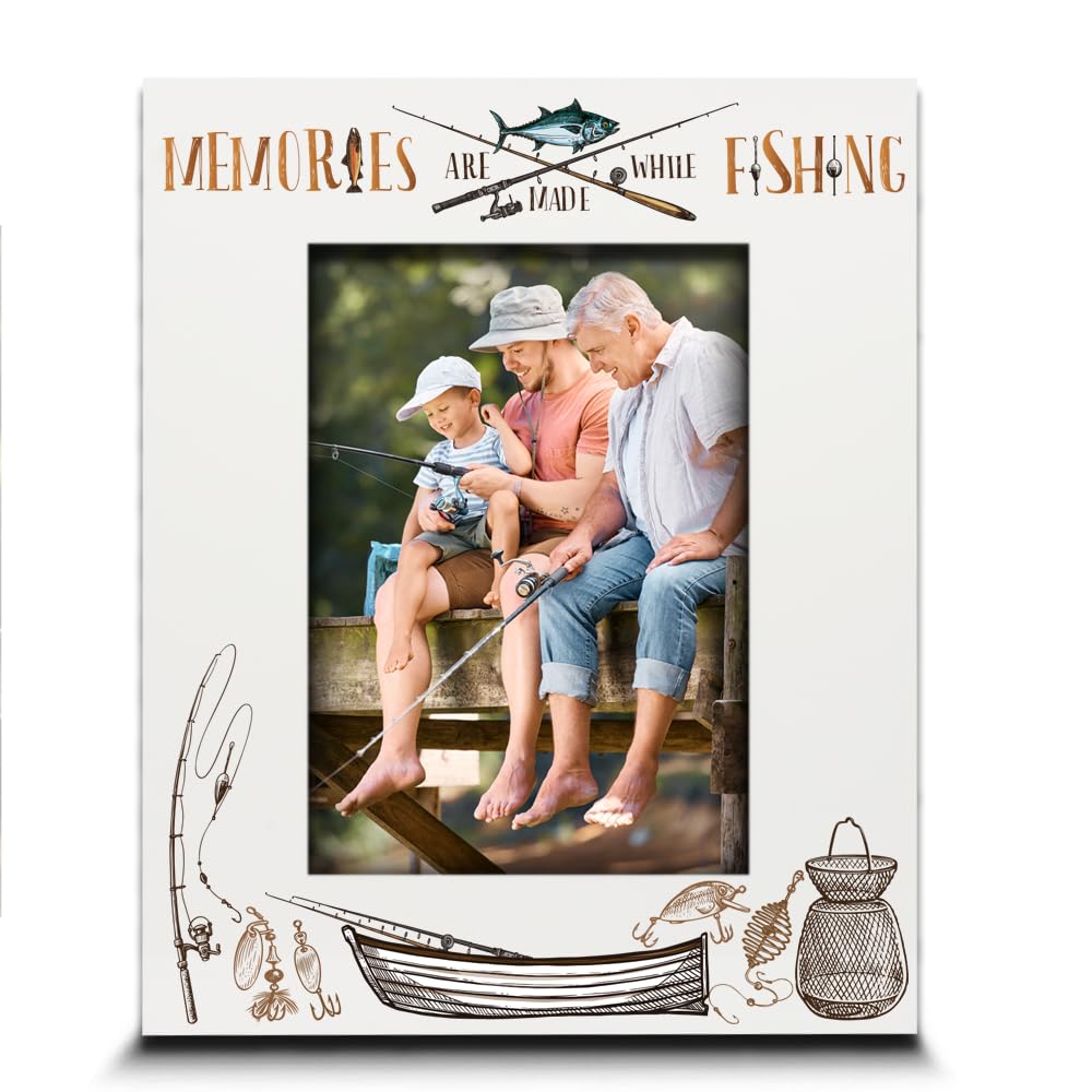 BELLA BUSTA Fishing Themed Picture Frame-Adventures, Fishing Memories Gifts-Christmas, Birthday, Father's Day, Grandpa, Daddy Present-Print (5x7 Vertical)