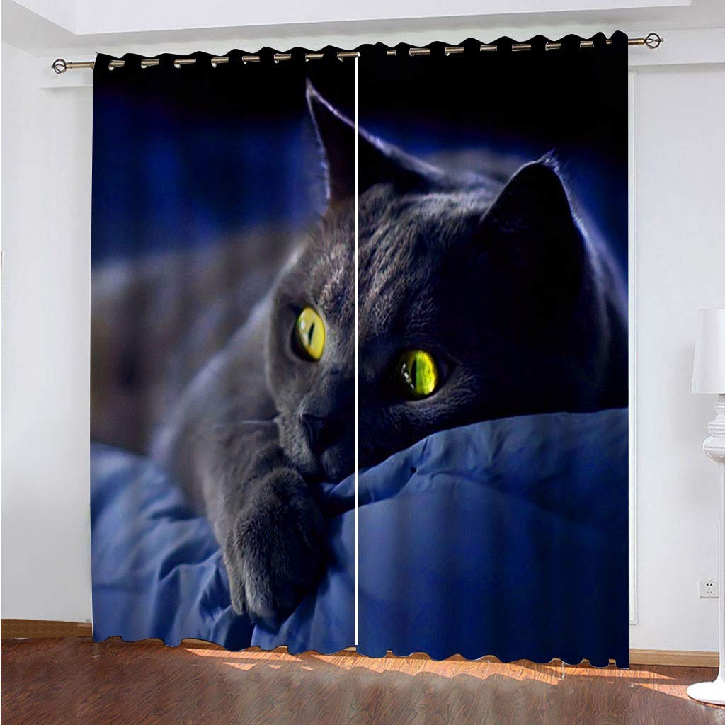 Rideau occultant thermique bleu chat 140x240 isolation lumière fenêtre chambre