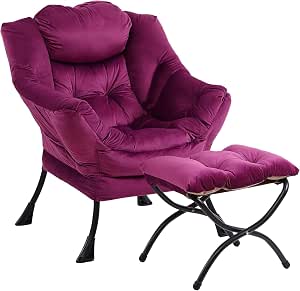 Furlide Lazy Chair With Ottoman - Modern Lounge Chair With Lumbar Pillow, Peacock Blue - View #2