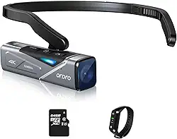 ORDRO Câmera de vídeo EP7 4K 60FPS montada na cabeça, controle de aplicativo Wi-Fi, estabilizador gimbal de 2 eixos com controle remoto, cartão de memória de 64 GB