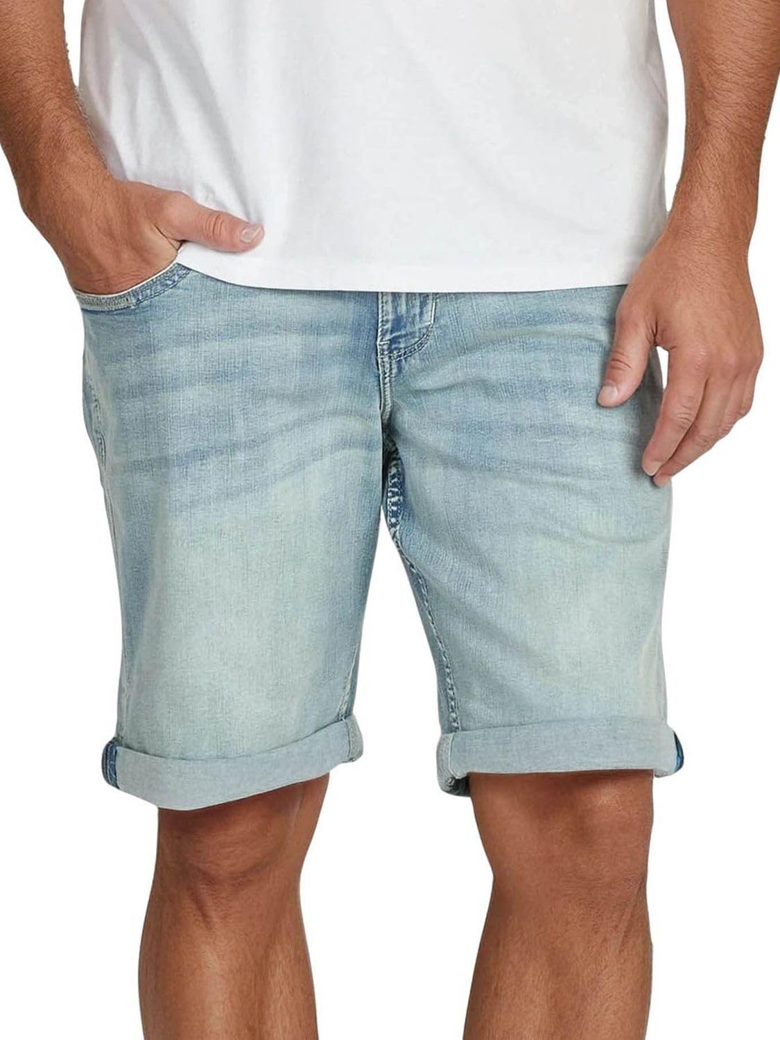 Timezone Jeans Shorts Herren Stretch Kurz Slim Fit StevieTZ Kurze Hosen Bermuda Shorts Sommer Denim Einfarbig Blau 30 31 32 33 34 36 38 40