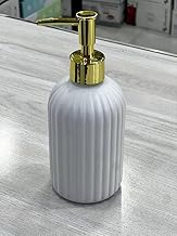 موزع صابون زجاج مزخرف أبيض بمضخة ذهبية بتصميم مضلع (لون أبيض/ ذهبي)