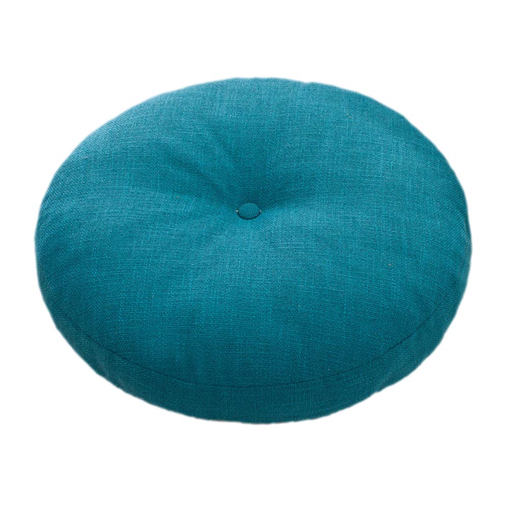 Aowufan Solid Color Linen Round Floor Pillow Cushion Yoga Seat Meditation Cushion Balcony Window Tatami Floor Cushion (Lake Blue, L)