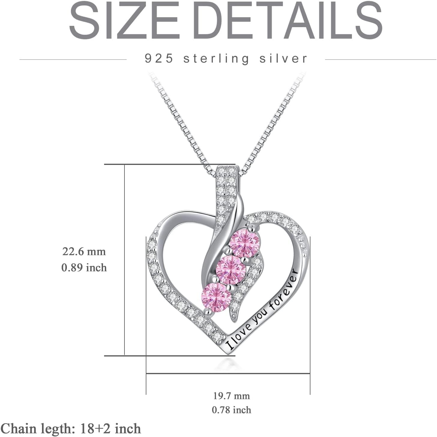 Gift for Women Pink Tourmaline Necklace Sterling silver Forever Love Heart Infinity pendant Necklace October Birthstone Jewelry Christmas Valentine Mothers Day Birthday Gifts for Daughter Her Wife Girlfriend - Image 6