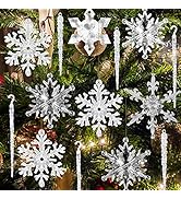 VGoodall Christmas Snowflake Decorations, 56 PCS Icicles Ornaments Set Clear Snowflake Acrylic Ch...
