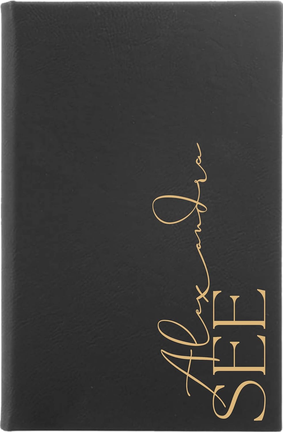 Personalized Engraved Leatherette Journal. Custom Name Notepad. Engraved Journal (Black & Gold)