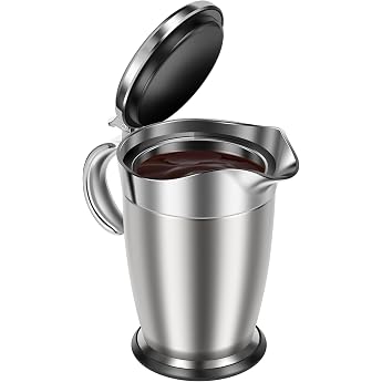 304 Stainless Steel Thermal Gravy Boat 750 ml Double-Walled Sauce Bowl Thermal Gravy Boat with Folding Lid and Handle Gravy Boat for Parties Christmas Sauce Warmer for Vanilla Sauce Cream Mayonnaise Milk
