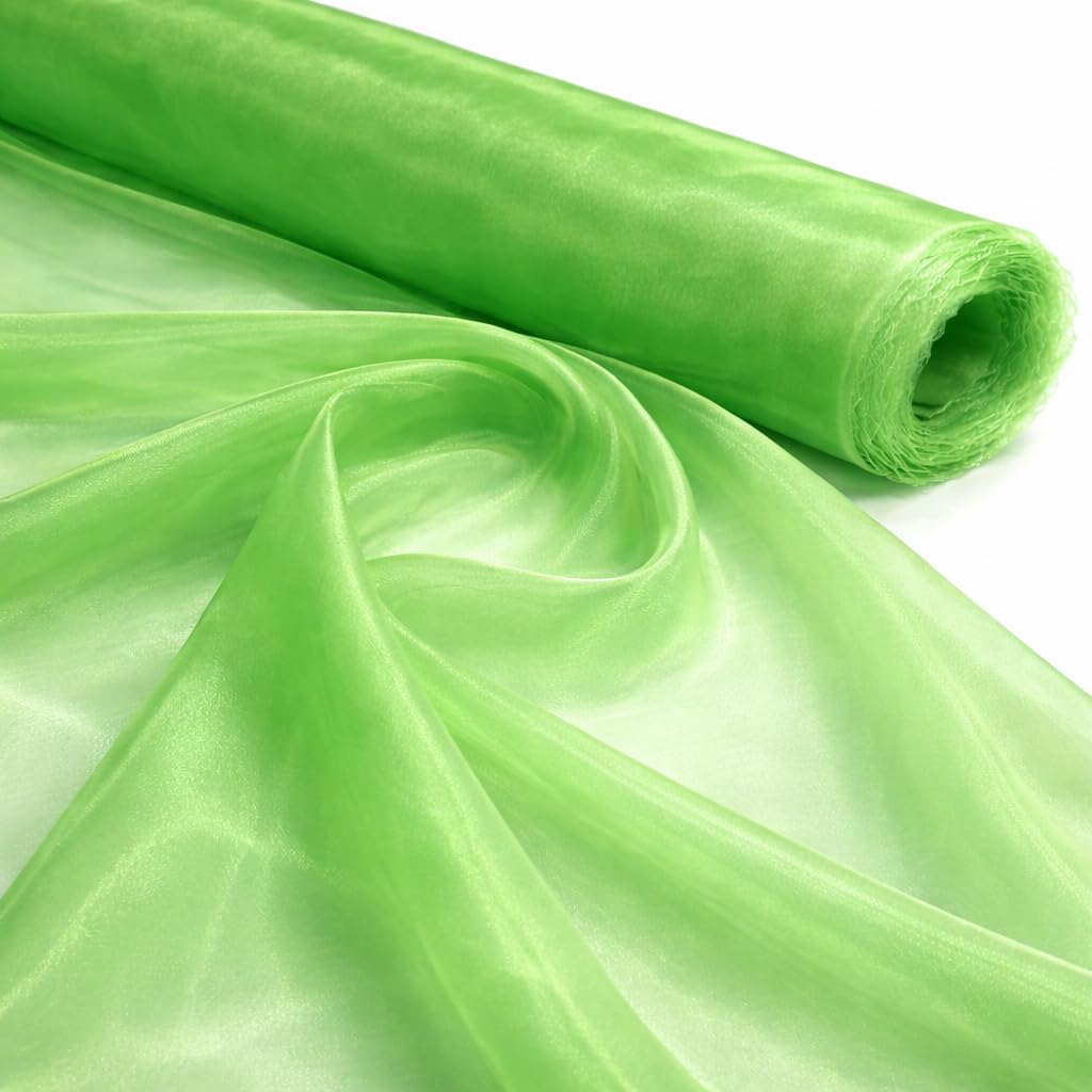 Green 5 Meter Pack Plain Sheer Lightweight Organza Voile Drape Curtain, Wedding, Chair Sash Fabric 150cm Wide