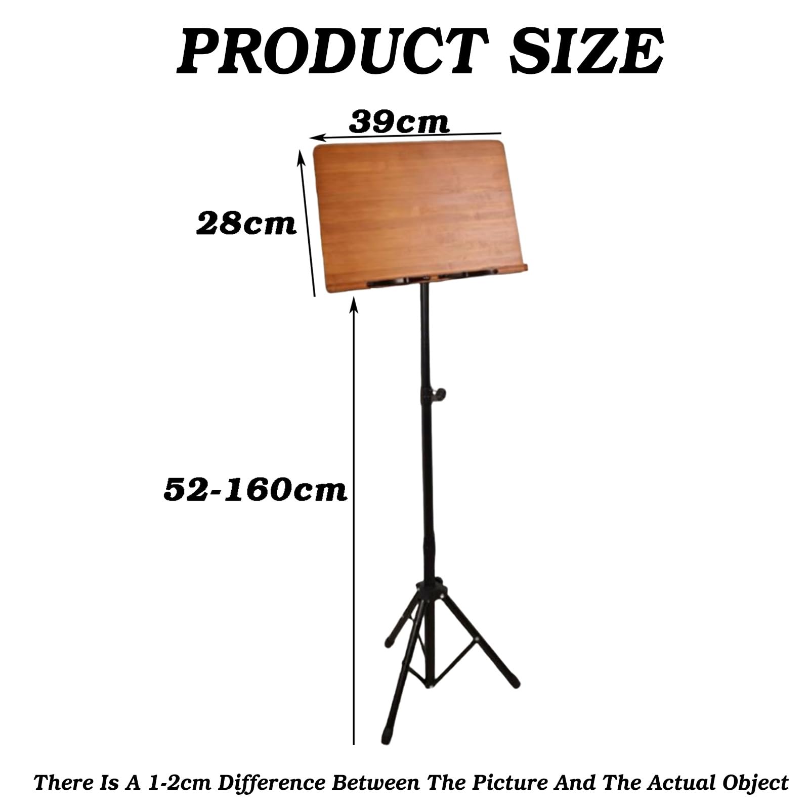 Leggio da terra con graffette, altezza regolabile (52-160 cm), treppiede regolabile a 180° per spartiti musicali o libri