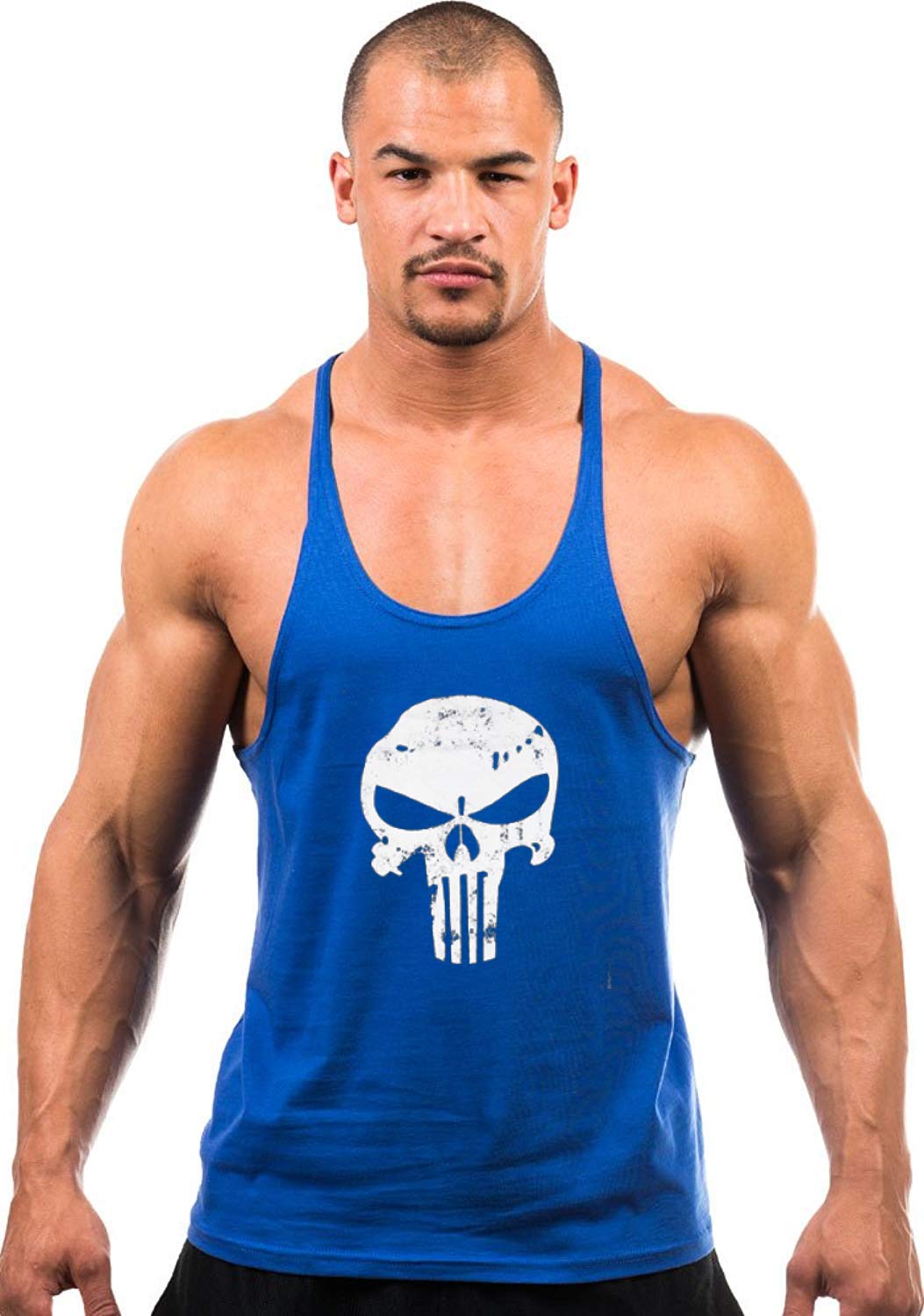 THE BLAZZEMen's Gym Vest Muscle Tee Tank Top Gym Tank Stringer (Skull)