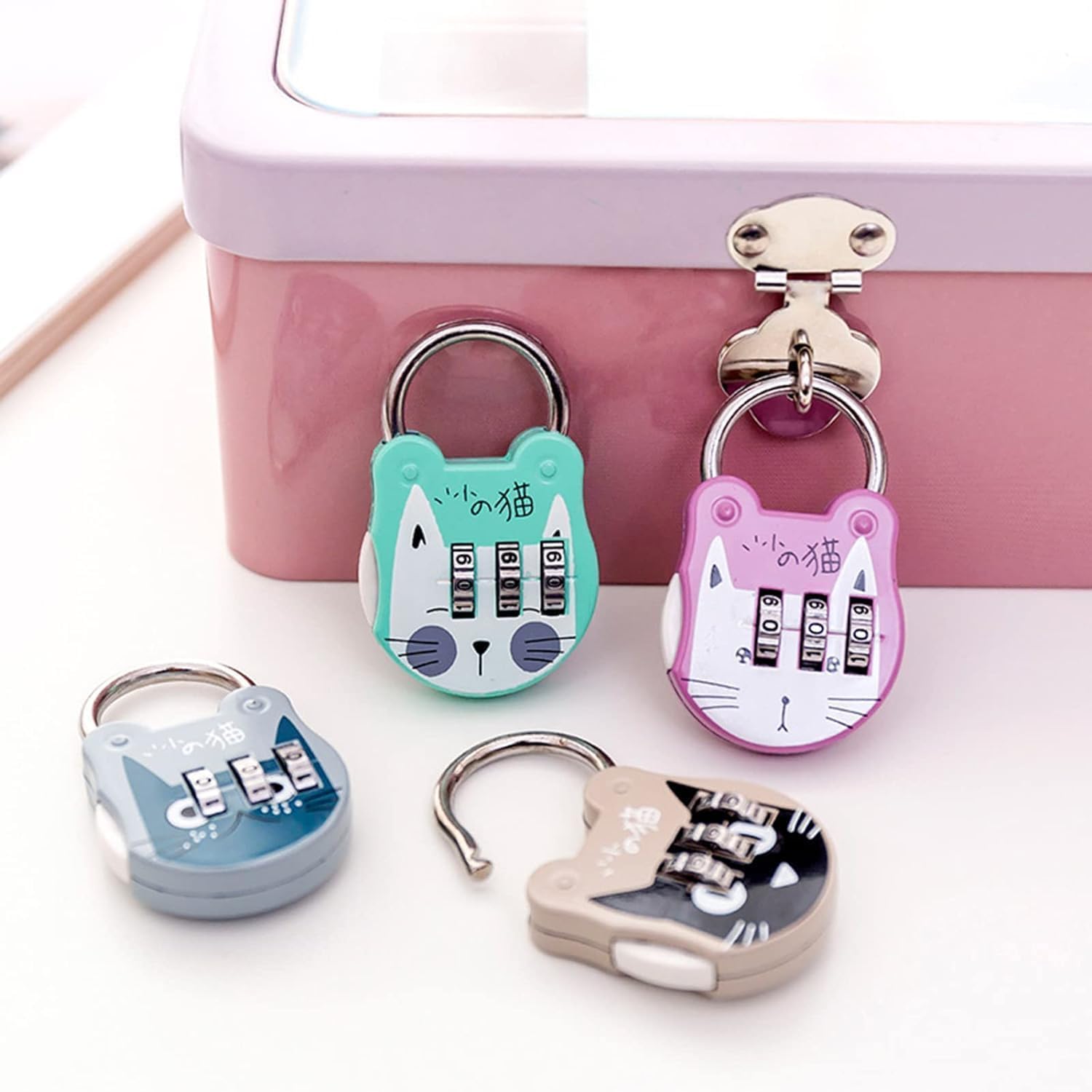 2Pcs Grey Cute Cat Combination Lock Travel Locks for Luggage Backpack Locks Zipper Combination Lock for Locker for Student Dormitory, Padlocks and Hasps, Combination Padlocks, Padlocks and Hasps