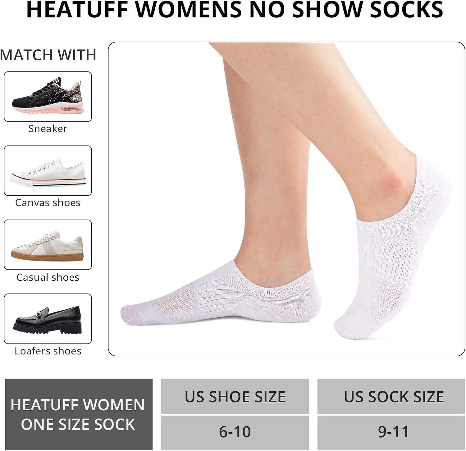 Heatuff Womens No Show Socks, Thin Cotton Invisible Low Cut Socks for Women with Anti-Slip Design 6/8 Pairs - Image 7