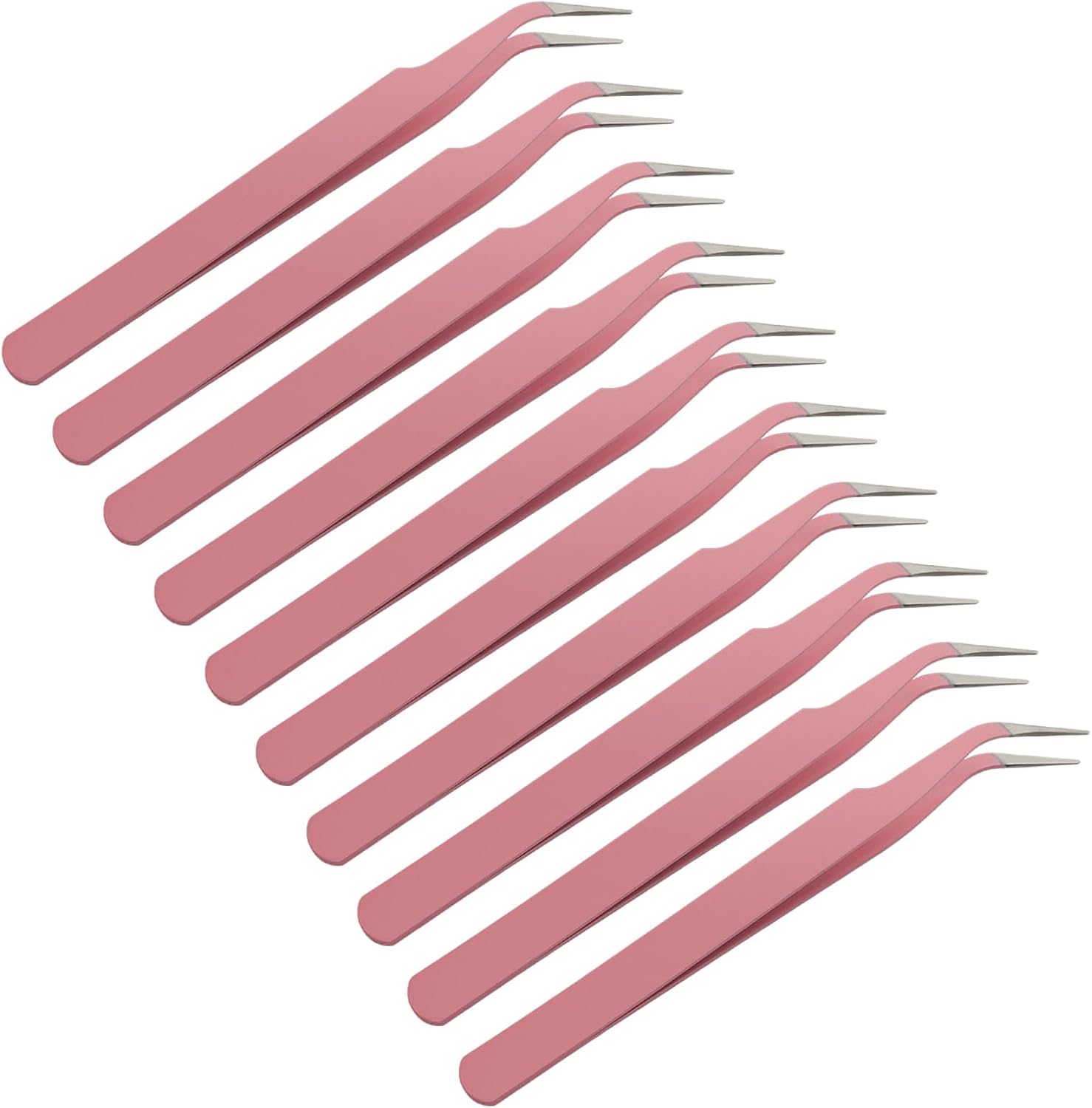 Zorfeter 10 PCS Pink Precision Tweezers, Stainless Steel Curved Sticker Tweezers Multipurpose Pointed Tweezer, Precision Craft Tweezers for Crafting/DIY Jewelry Making