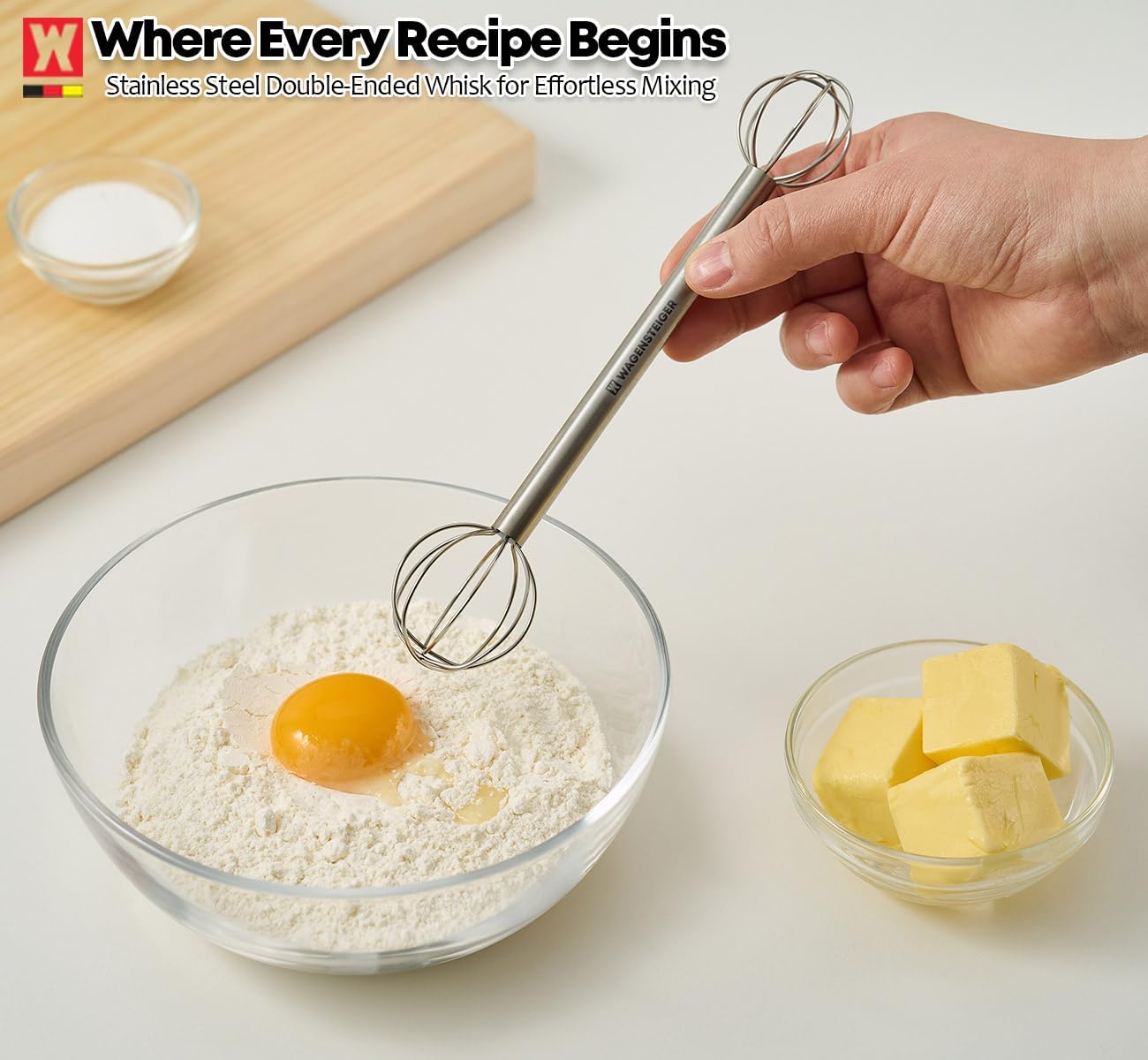 Wagensteiger Stainless Steel Double-Ended Mini Whisk – Small, Lightweight Tool for Mixing Miso, Korean Doenjang, Sauces & Batter (15ml / 30ml)