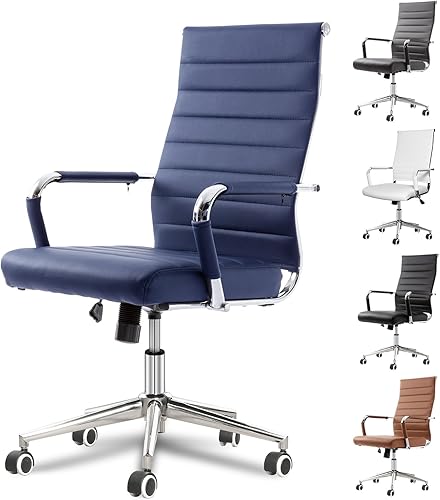 Okeysen - Silla de escritorio de oficina azul marino, ergonómicas de cuero moderno, sillas de sala de conferencias, silla giratoria ejecutiva