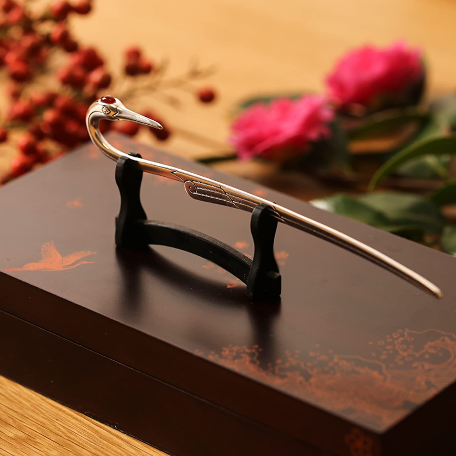 Lesezeichen Sterling Silber Achat Red Crowned Crane Bookmark for Geschäftsgeschenke for Lehrer und Freunde 13.6cm Buch Markierungen