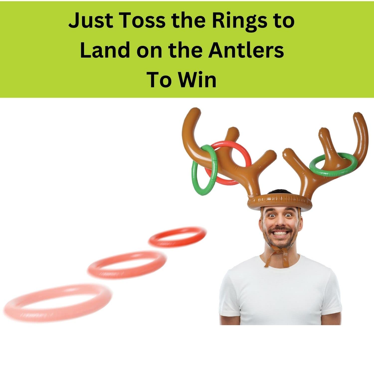 Reindeer Ring Toss Game Perfect for Holiday Parties - Inflatable Reindeer Antler Toss Game for All Ages with Four Inflatable Rings
