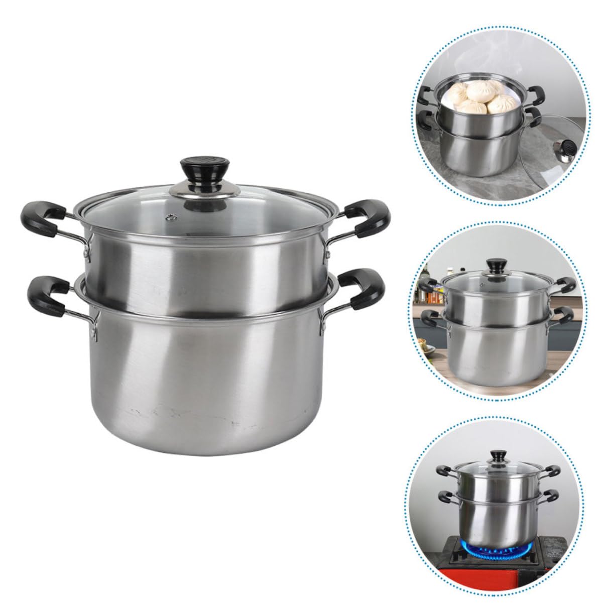 Edelstahl Suppentopf mit Dampfkorb, Silber, für Nudelgerichte | Sanftes Kochen, Vielseitig Einsetzbar im Küchenalltag, Robustes Edelstahl Design