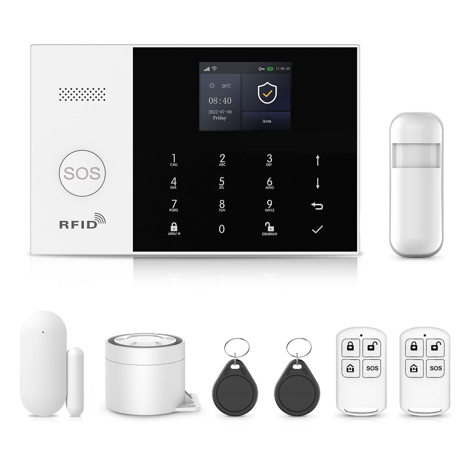 4G/WLAN Smart Home Sicherheitssystem, Alarmanlage Haus, Alarmanlage Wohnung mit APP, 8 Stück: Tür- und Fenstersensoren, Bewegungsmeldern, Fernbedienungen, 120dB Sirene, Funktioniert mit Alexa