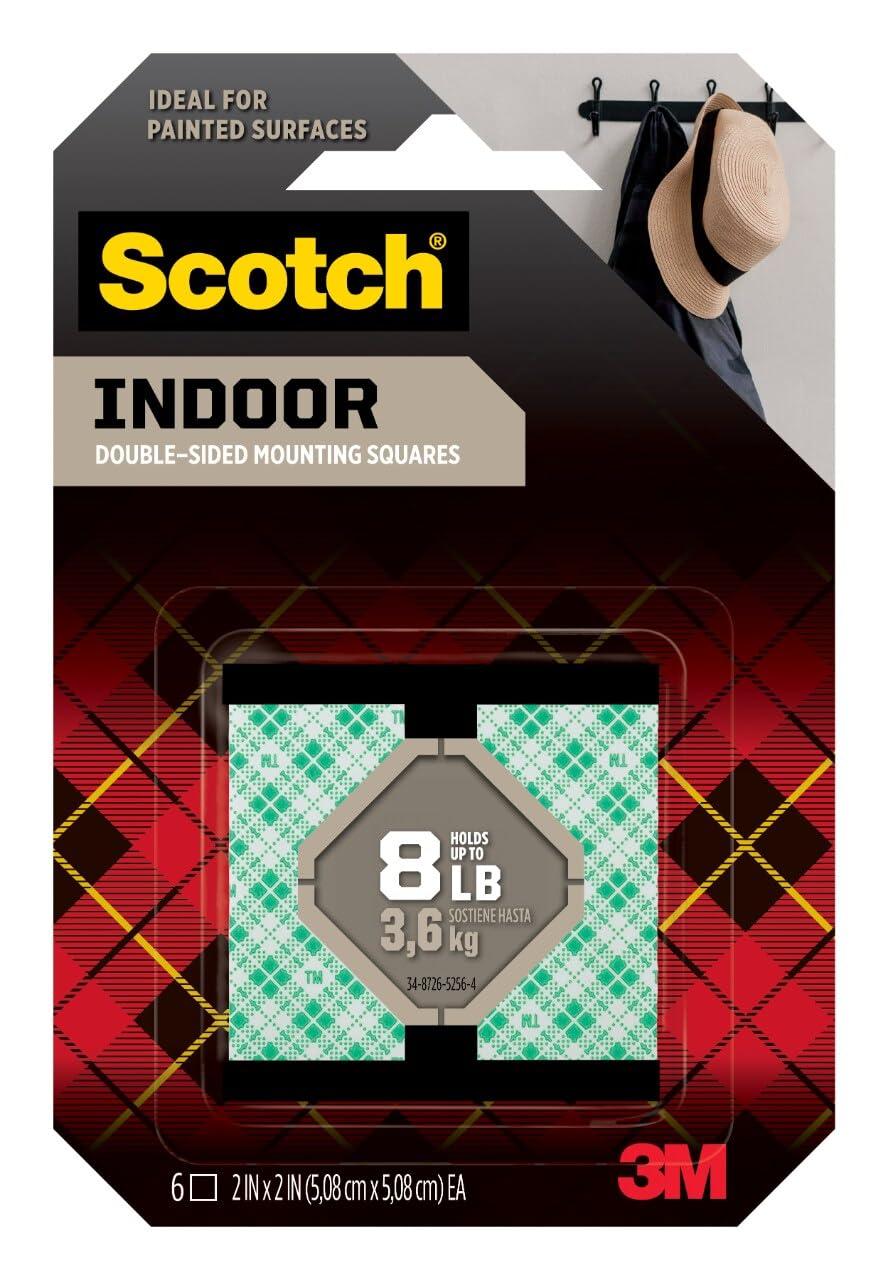 Scotch Indoor Mounting Squares, 2-in x 2-in, White, 6-Squares (111-LRG)