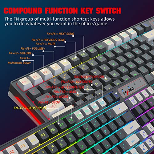 Felicon Wireless Gaming Keyboard 2.4G Rechargeable Rgb Backlit Mechanical Feel Multimedia 96 Key With Number Pad Double-Shot Keycap Anti-Ghosting Ergonomic Waterproof For Mac Pc Xbox Ps4 Gamer Typists #TOP4