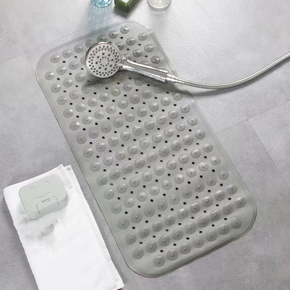 Non Slip Shower Bath Mats with Drain Holes and Suction Cups,Easy to Clean,Safety Bathtub Mats Ideal for Elderly and Children,Soft on Feet (gray,36 * 71)