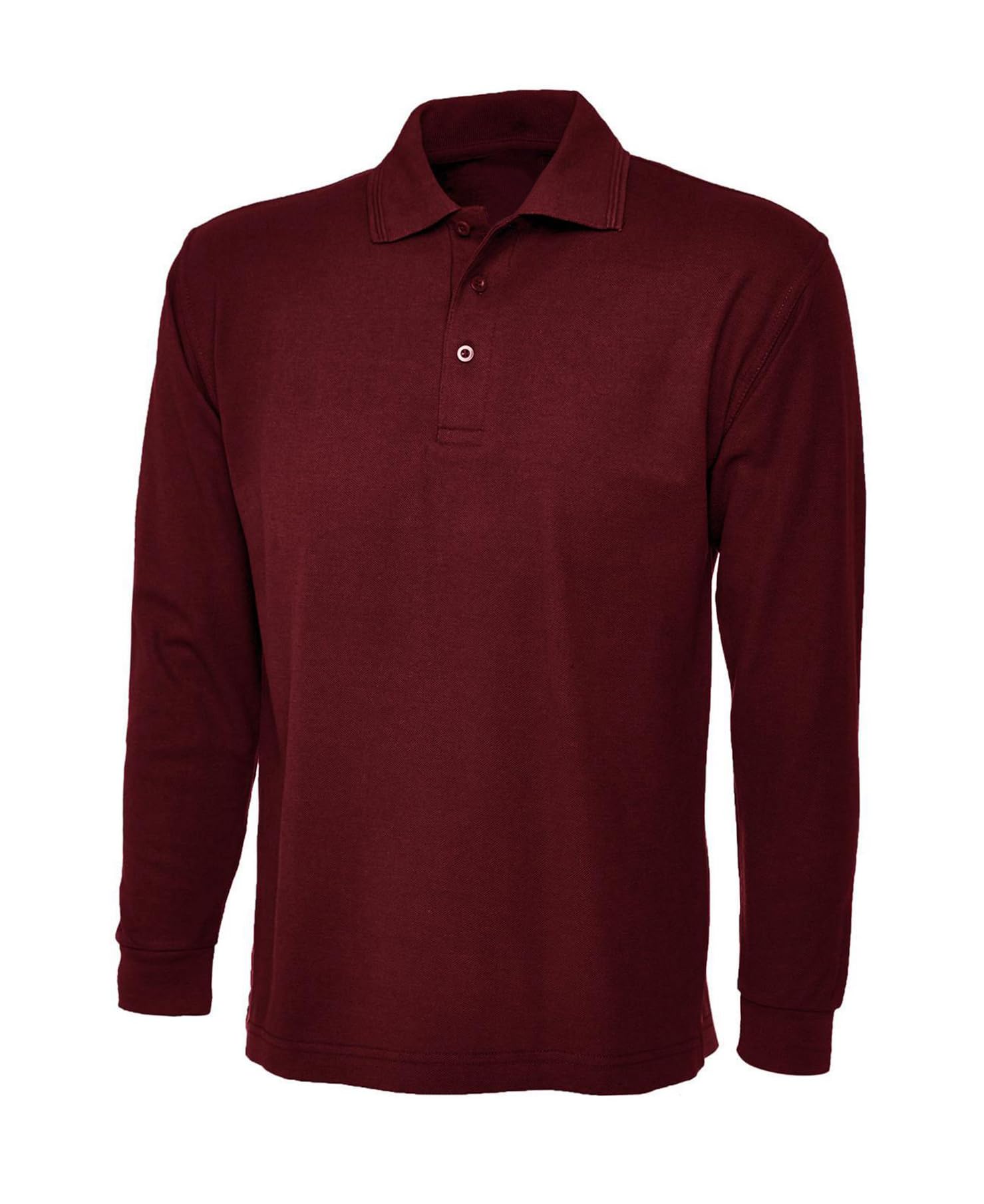 COOZO Mens Long Sleeve Polo Shirt - Maroon - XL