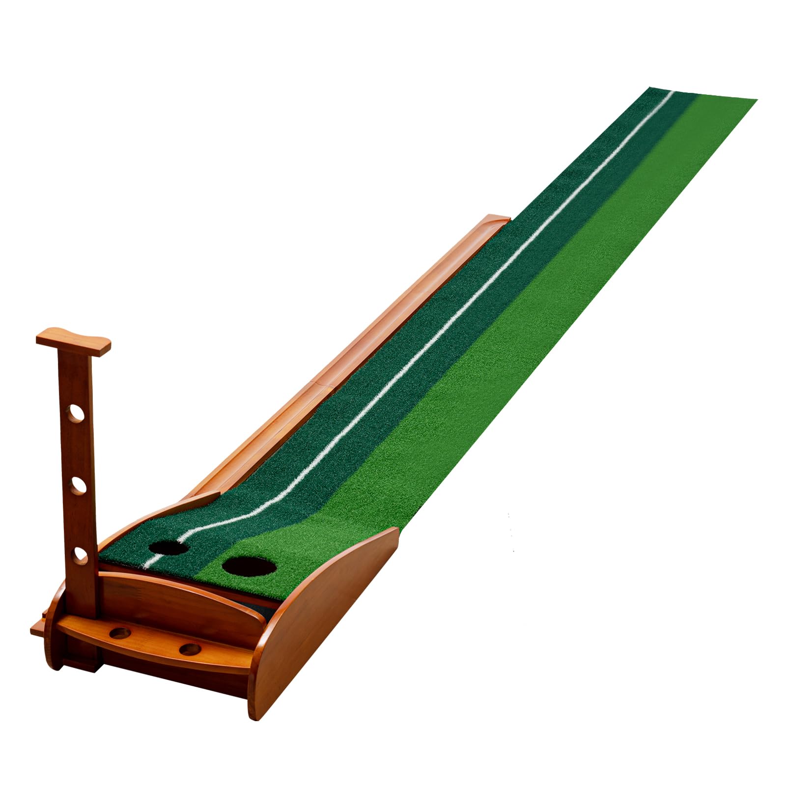Golf Putting Exerciser, Golf Putting Mat with Auto-Ball Return, Game Practice Golf with Leaning Rod Holder & Solid Wood Base for Indoor Golf and Outdoor Use