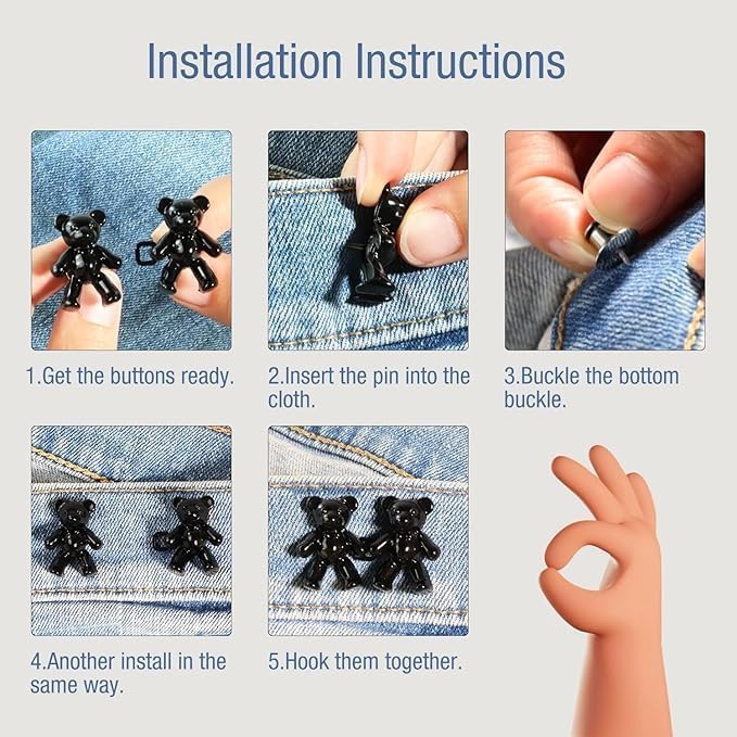 Image of Adjustable Waist Buckle for Loose Jeans Pants Pearl Detachable Instant Button Pins Tightener Fit Skirt Robe Tightening Extender Skirts Jean Teddy Clips