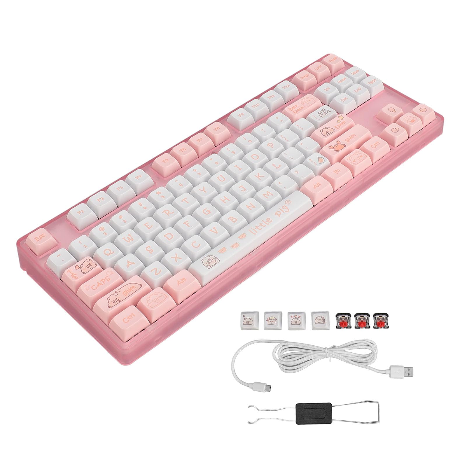 Aramox Teclado Mecánico 87 Teclas, Interruptor Rojo Retroiluminación Blanca