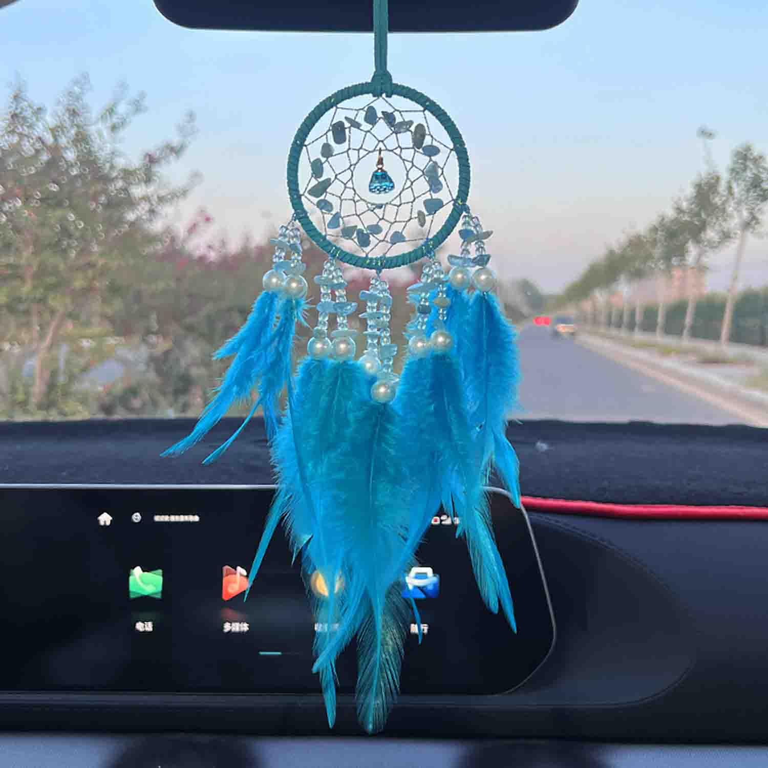 Car Dream Catcher for Rearview Mirror Accessories, Car Mirror Hanging Accessorie, Car Charms Ornament Lucky Ornament Pendant Car Interior Accessorie (Blue)