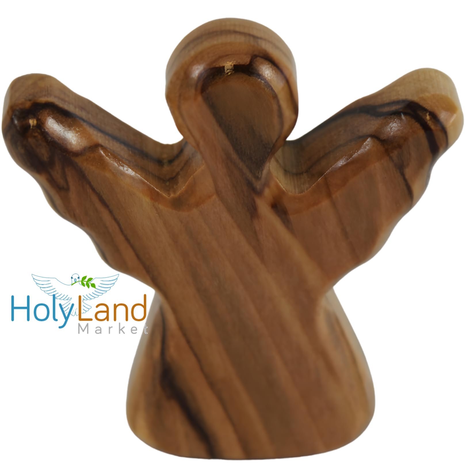 Holy Land Market Ange gardien en bois d'olivier sculpté à la main de Bethléem, figurine religieuse de 6,3 cm avec pochette en velours rouge et certificat d'authenticité (10 ensembles)