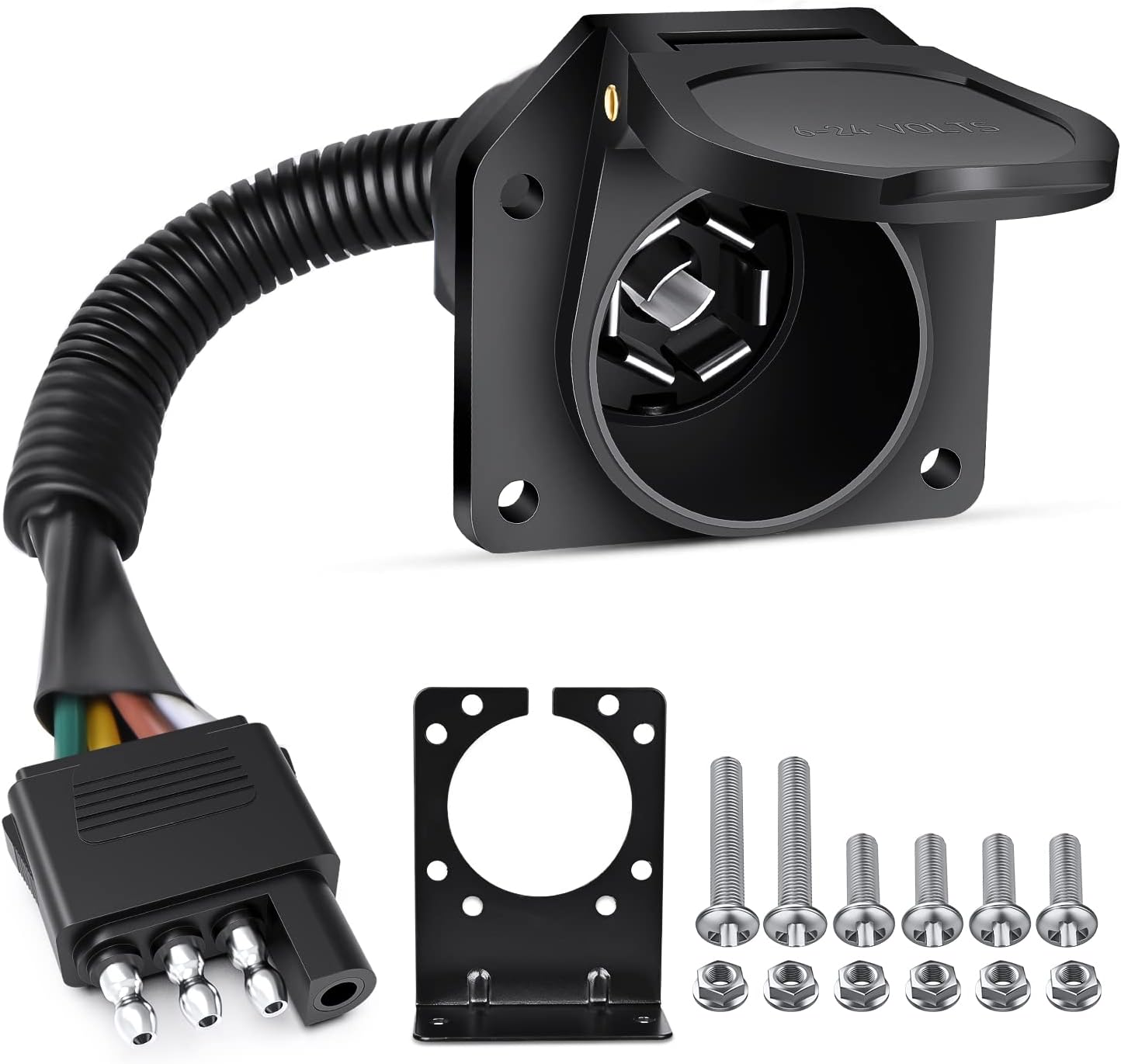 Nilight 4 Way Flat to 7 Way Round Blade Trailer Adapter Wiring Harness 4 Pin to 7 Pin Electrical Connector Wiring Plug Connector with Mounting Bracket for RV Truck Factory Tow Package,2 Years Warranty