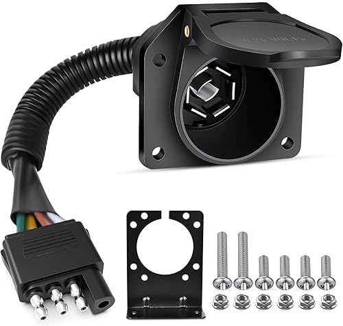 Nilight Adaptador de remolque de hoja redonda de 4 vías plano a 7 vías, arnés de cableado de 4 pines a 7 pines de conexión eléctrica, conector de