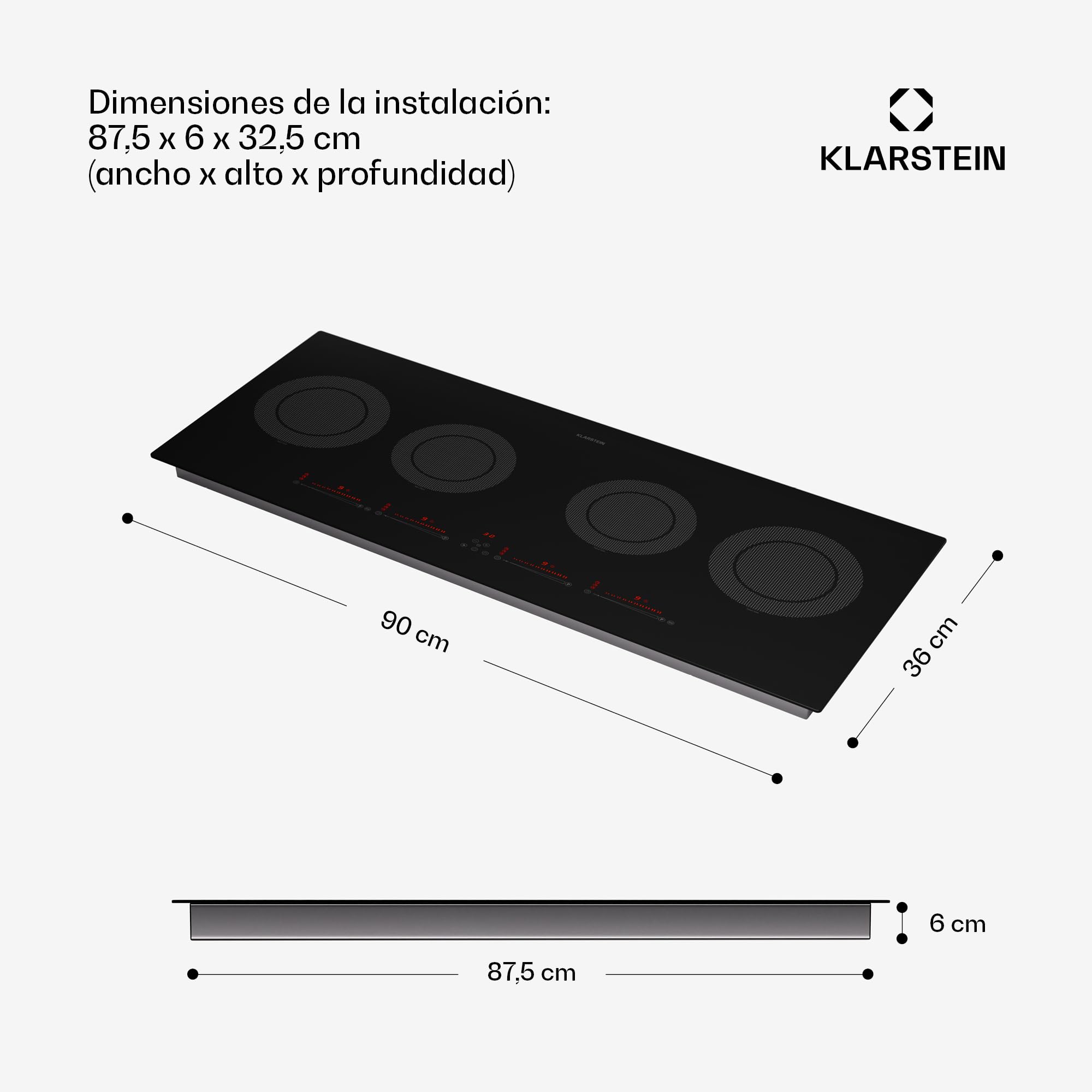 Klarstein Placa Vitroceramica, 5 zonas, Vitro Placa Induccion Bajo Consumo Zona Combinable, Placa Coccion Sobremesa 11600W, Control Táctil, Placas Vitrocerámicas Eléctricas